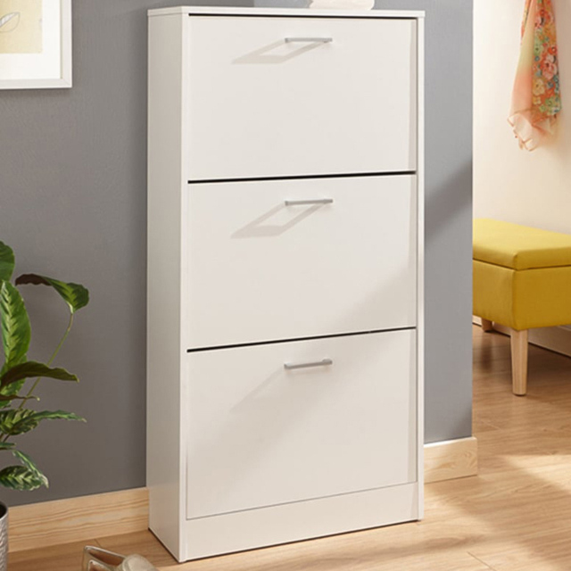 GFW Stirling 3 Tier White Shoe Cabinet - Size: 24 x 60 x 117cm - Wilko - image 1