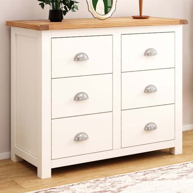 Cabinet Bits Lovere 6 Drawer White Chrome Cup Handle Chest of Drawers - Wilko - image 1