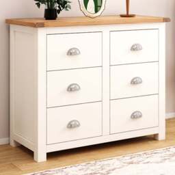 Cabinet Bits Lovere 6 Drawer White Chrome Cup Handle Chest of Drawers - Wilko