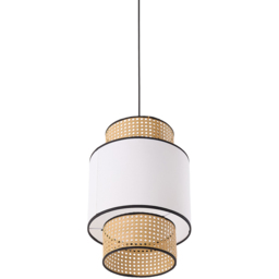 Living and Home White Fabric Shade Rattan Woven Pendant Light - Size: 45 x 30 x 30cm - Multi - Wilko