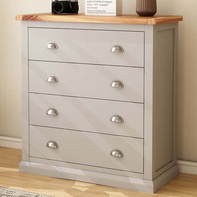 Loreo 4 Drawer Light Grey Chest of Drawers with Chrome Cup Handles - Wilko - image 1