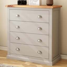 Loreo 4 Drawer Light Grey Chest of Drawers with Chrome Cup Handles - Wilko