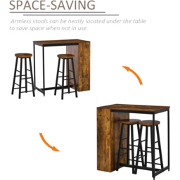 Portland 2 Seater Black and Wood Effect Bar Table with Stools and Storage Shelf - Brown - Wilko - thumbnail 6