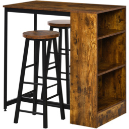 Portland 2 Seater Black and Wood Effect Bar Table with Stools and Storage Shelf - Brown - Wilko - thumbnail 3