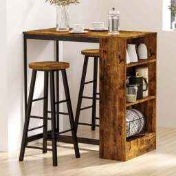 Portland 2 Seater Black and Wood Effect Bar Table with Stools and Storage Shelf - Brown - Wilko