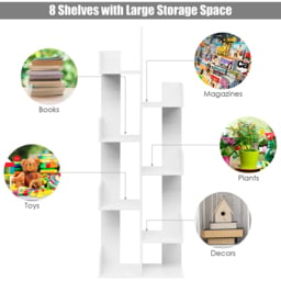 Costway 8 Shelf White Tree Shaped Bookshelf - Size: 154 x 32 x 11cm - Wilko - thumbnail 7