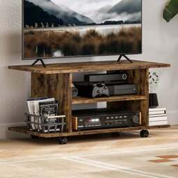 HOMCOM 4 Shelf Rustic Brown Modern Mobile TV Cabinet - Size: 40 x 40 x 80cm - Wilko - thumbnail 1