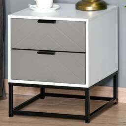 Portland 2 Drawer Grey and White Bedside Table - Multi - Wilko