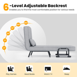 Costway Single Light Grey Sofa Bed - Wilko - thumbnail 7