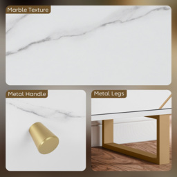 Portland 3 Door White and Gold Tone Marble Texture Sideboard - Size: 18.5 x 43 x 122cm - Wilko - thumbnail 7