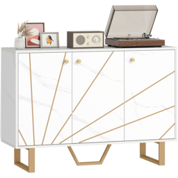 Portland 3 Door White and Gold Tone Marble Texture Sideboard - Size: 18.5 x 43 x 122cm - Wilko - thumbnail 3