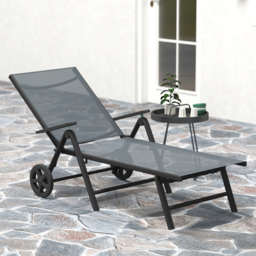 Outsunny Grey 5 Level Adjustable Folding Sun Lounger with Wheels - Size: 84 x 72 x 158cm - Wilko - thumbnail 1