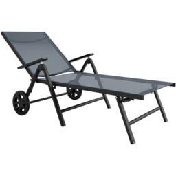 Outsunny Grey 5 Level Adjustable Folding Sun Lounger with Wheels - Size: 84 x 72 x 158cm - Wilko - thumbnail 3