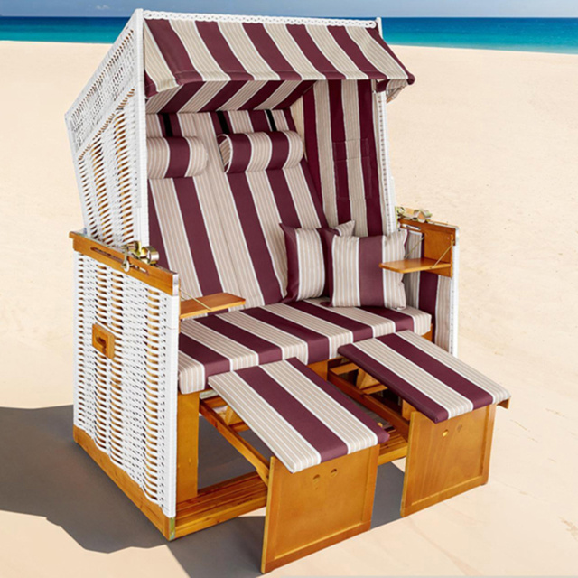 tectake Sylt Red and White Beach Chair with Cushions and Cover - Size: 158 x 78 x 115cm - Wilko - image 1