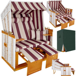 tectake Sylt Red and White Beach Chair with Cushions and Cover - Size: 158 x 78 x 115cm - Wilko - thumbnail 3