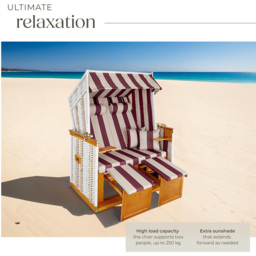 tectake Sylt Red and White Beach Chair with Cushions and Cover - Size: 158 x 78 x 115cm - Wilko - thumbnail 4