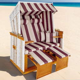 tectake Sylt Red and White Beach Chair with Cushions and Cover - Size: 158 x 78 x 115cm - Wilko - thumbnail 1
