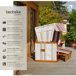 tectake Sylt Red and White Beach Chair with Cushions and Cover - Size: 158 x 78 x 115cm - Wilko - thumbnail 7