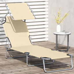 Outsunny Beige Folding Sun Lounger - Size: 72 x 11 x 60cm - Cream - Wilko