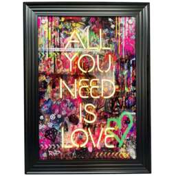 Splashbax All You Need is Love Black Premium Gallery Frame LED Neon Wall Art - Size: 105 x 75 x 7cm - Multi - Wilko