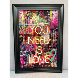 Splashbax All You Need is Love Black Premium Gallery Frame LED Neon Wall Art - Size: 105 x 75 x 7cm - Multi - Wilko - thumbnail 3