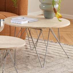 Florence Prunus Matt Beige Round Coffee Table with Chrome Steel Base - Size: 46.4 x 80 x 80cm - Multi - Furniture To Go - Wilko