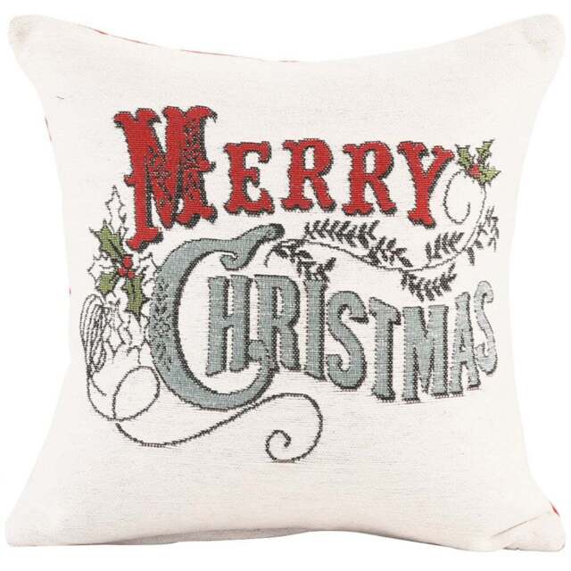 Noel Square Merry Xmas Holly Cotton Chenille Cushion - Size: 43 x 43 x 1cm - Red - Wilko - image 1