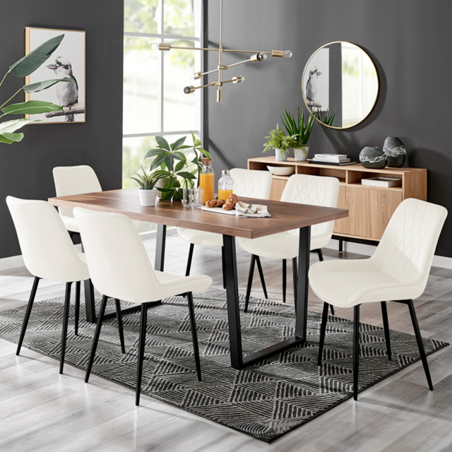 Furniturebox Solo Cesano 6 Seater Dining Set Brown Cream and Black - Wilko - image 1