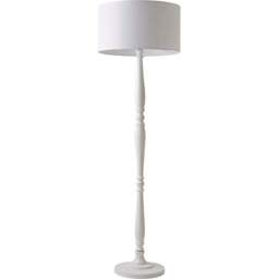 ValueLights Victoria White Fabric Drum Shade White Wood Traditional Stem LED Floor Lamp - Size: 157 x 45 x 45cm - Wilko