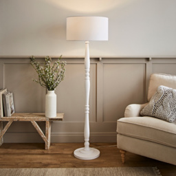 ValueLights Victoria White Fabric Drum Shade White Wood Traditional Stem LED Floor Lamp - Size: 157 x 45 x 45cm - Wilko - thumbnail 3