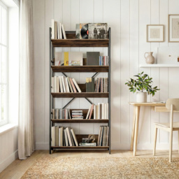 Portland 5 Shelf Rustic Brown Anti Slip Bookcase - Wilko - thumbnail 3