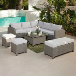 Home Detail Hadley 9 Seater Dark Grey Rattan Corner Garden Sofa Set with Rising Table - Wilko