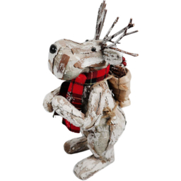 Shatchi White Penguin Standing Deer Christmas Decoration with Pines and Berries - Size: 34 x 5 x 18cm - Silver - Wilko