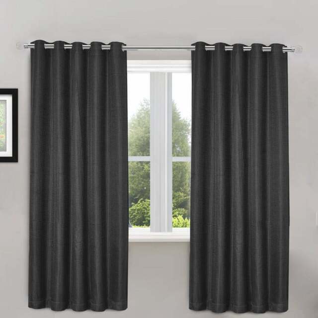 Velosso Waffle Charcoal Blackout Curtains 183 x 168cm - Size: W 168 x D 183cm - Grey - Wilko - image 1