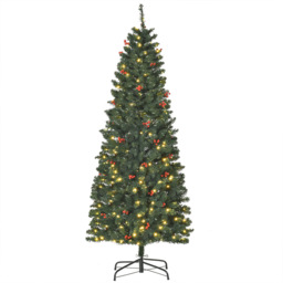Everglow Pre-Lit Green Artificial Pencil Christmas Tree with Red Berries 6ft - Wilko - thumbnail 1