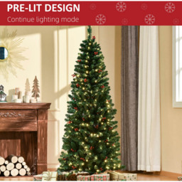 Everglow Pre-Lit Green Artificial Pencil Christmas Tree with Red Berries 6ft - Wilko - thumbnail 4