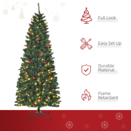 Everglow Pre-Lit Green Artificial Pencil Christmas Tree with Red Berries 6ft - Wilko - thumbnail 6