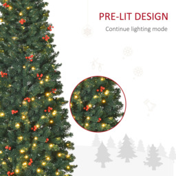 Everglow Pre-Lit Green Artificial Pencil Christmas Tree with Red Berries 6ft - Wilko - thumbnail 7