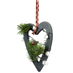 Shatchi Green Heart Wooden Hanging Christmas Decoration 30cm - Size: 30 x 10 x 4cm - Wilko