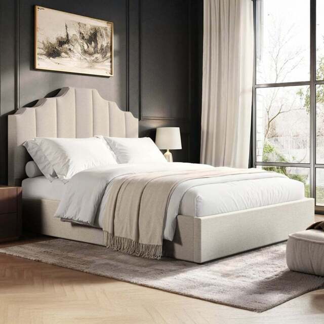 Flair Margot Double Beige Fabric Ottoman Bed - Cream - Wilko - image 1