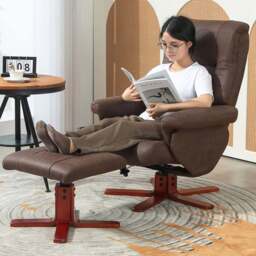 HOMCOM Dark Brown Leather Upholstered Recliner Chair with Footstool - Size: Single - Wilko