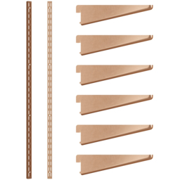 Rothley Polished Copper Twin Slot Shelving Kit 8.5 inch Brackets and 78 inch Uprights - Size: 205 x 7 x 11cm - Gold - Wilko