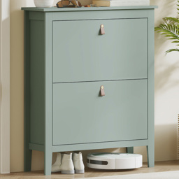 HOMCOM 2 Flip Down Drawer Green Shoe Cabinet - Size: 95.5 cm x 24 x 80cm - Wilko