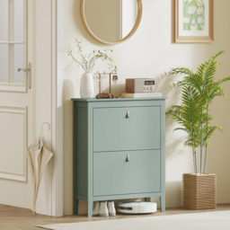 HOMCOM 2 Flip Down Drawer Green Shoe Cabinet - Size: 95.5 cm x 24 x 80cm - Wilko - thumbnail 5