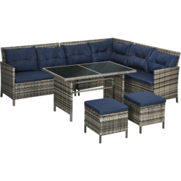 Outsunny 8 Seater Rattan Sofa Lounge Set - Blue - Wilko - thumbnail 3