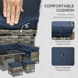 Outsunny 8 Seater Rattan Sofa Lounge Set - Blue - Wilko - thumbnail 6