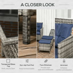 Outsunny 8 Seater Rattan Sofa Lounge Set - Blue - Wilko - thumbnail 7