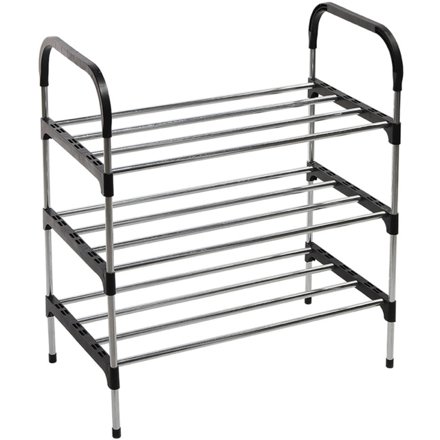 Living and Home 3-Tier Black Metal Shoe Rack - Size: 30 x 60 x 63cm - Wilko - image 1