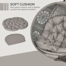 Outsunny Grey and Black Round Egg Chair with Cushion - Size: 112 x 70 x 24cm - Brown - Wilko - thumbnail 6
