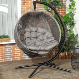 Outsunny Grey and Black Round Egg Chair with Cushion - Size: 112 x 70 x 24cm - Brown - Wilko - thumbnail 1